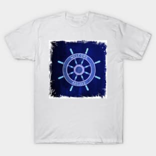 Preppy rustic beach  navy blue Captain Ship Wheel nautical T-Shirt